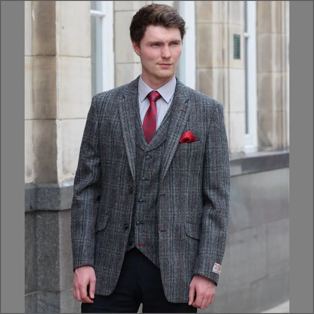 Harris Tweed Grey, Wine Check Jacket--