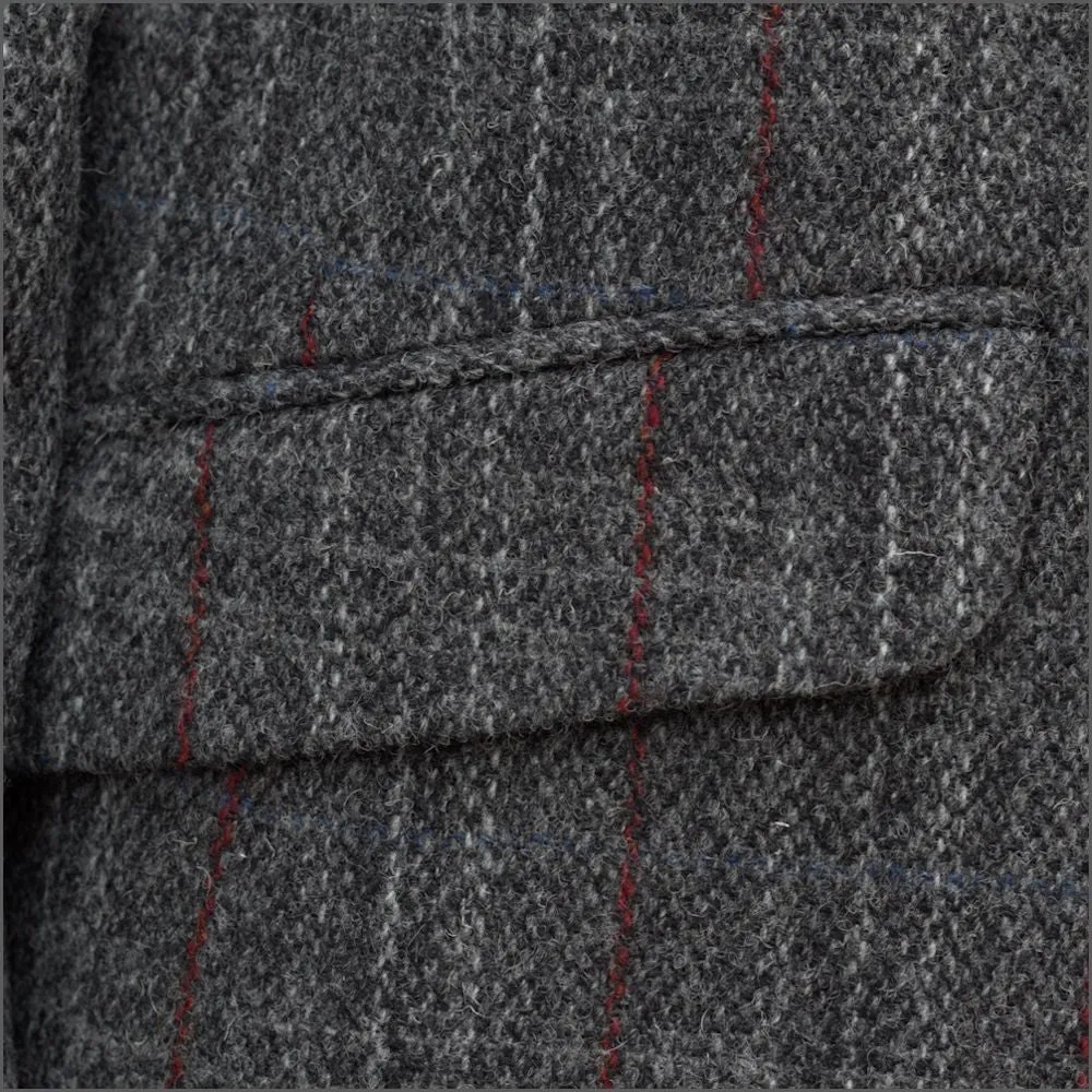 Harris Tweed Grey, Wine Check Jacket--