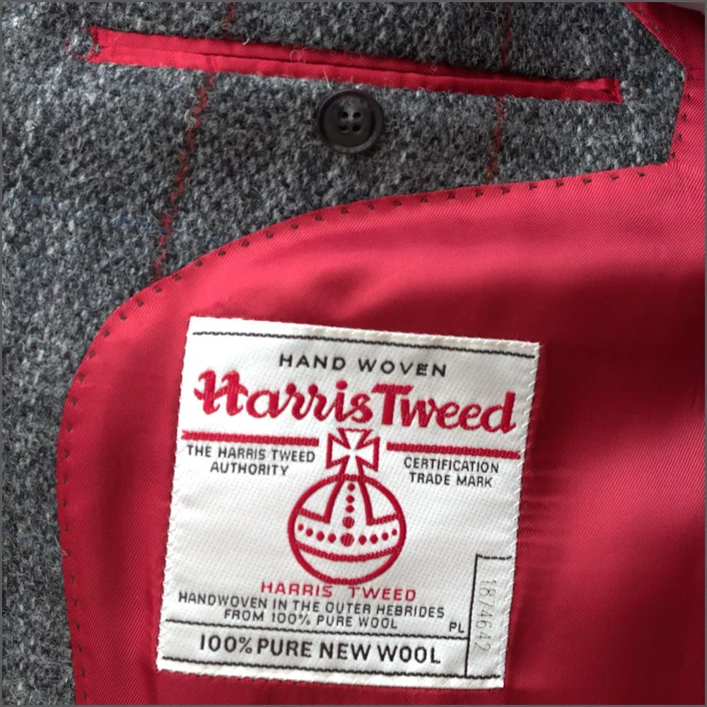 Harris Tweed Grey, Wine Check Jacket--