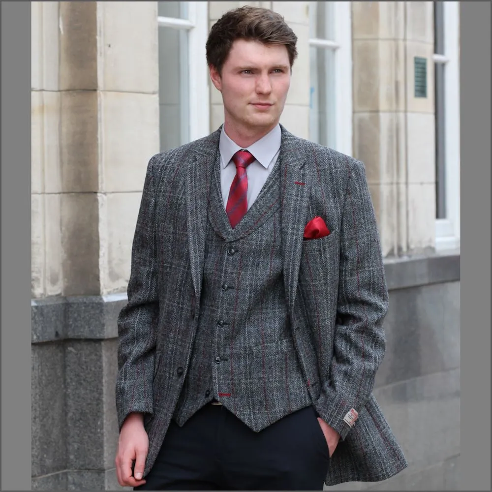 Harris Tweed Grey, Wine Check Jacket--