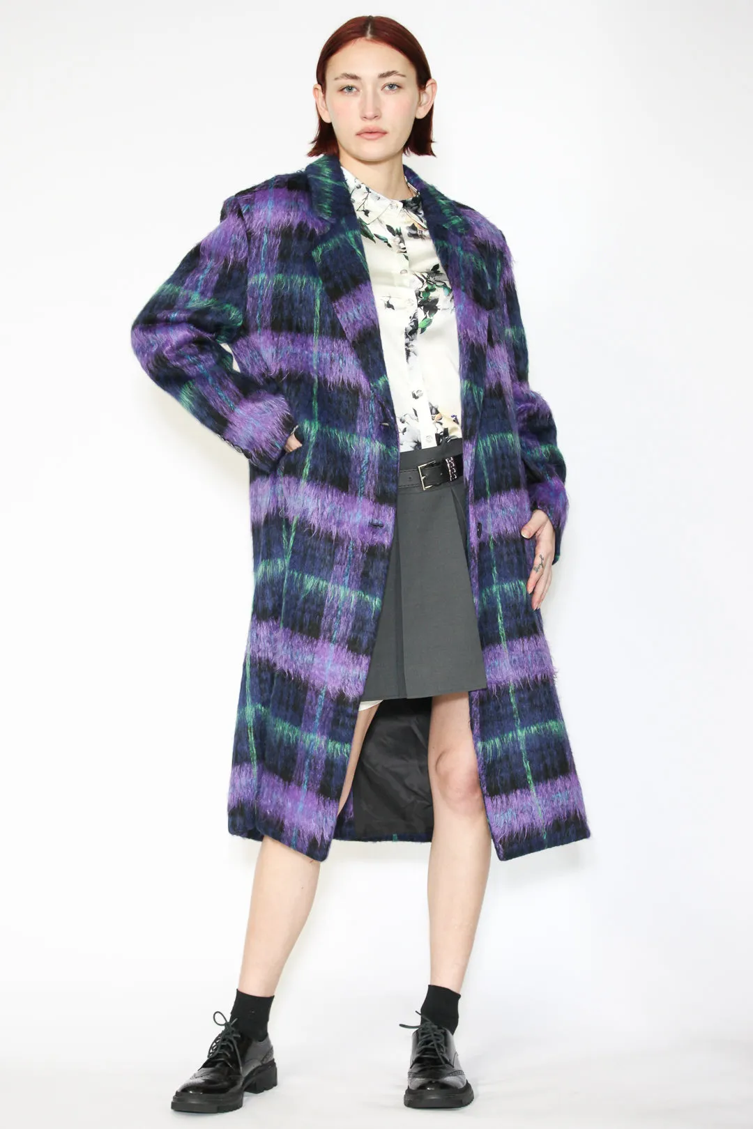 Heavy Wool Purple Plaid Coat