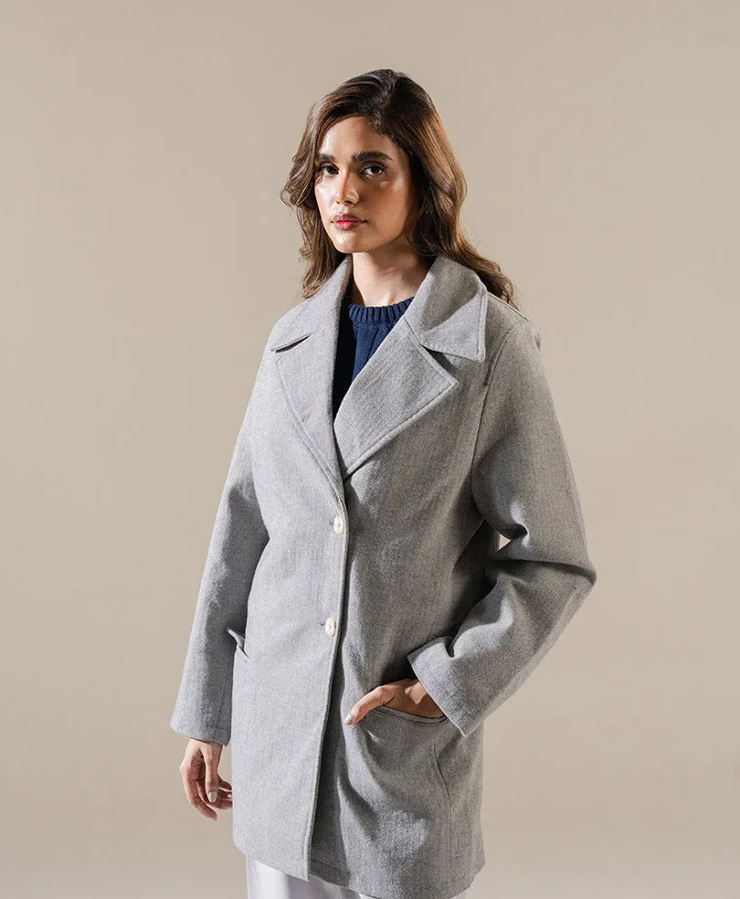 Herringbone Grey Long Coat (Women)