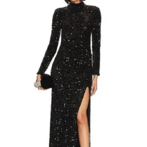 Hester Long Sleeve Side Slit Sequined Maxi Dress