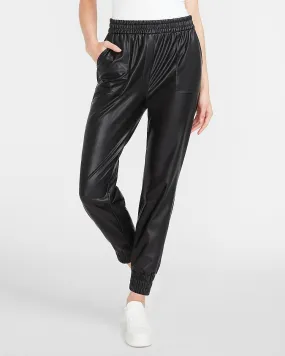 High Waisted Vegan Leather Jogger Pant in Pitch Black