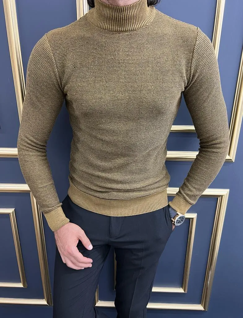 HolloMen Camel Mock Turtleneck