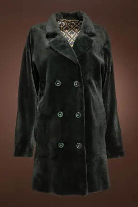 Hunter Green Sheared Mink Fur Pea Coat