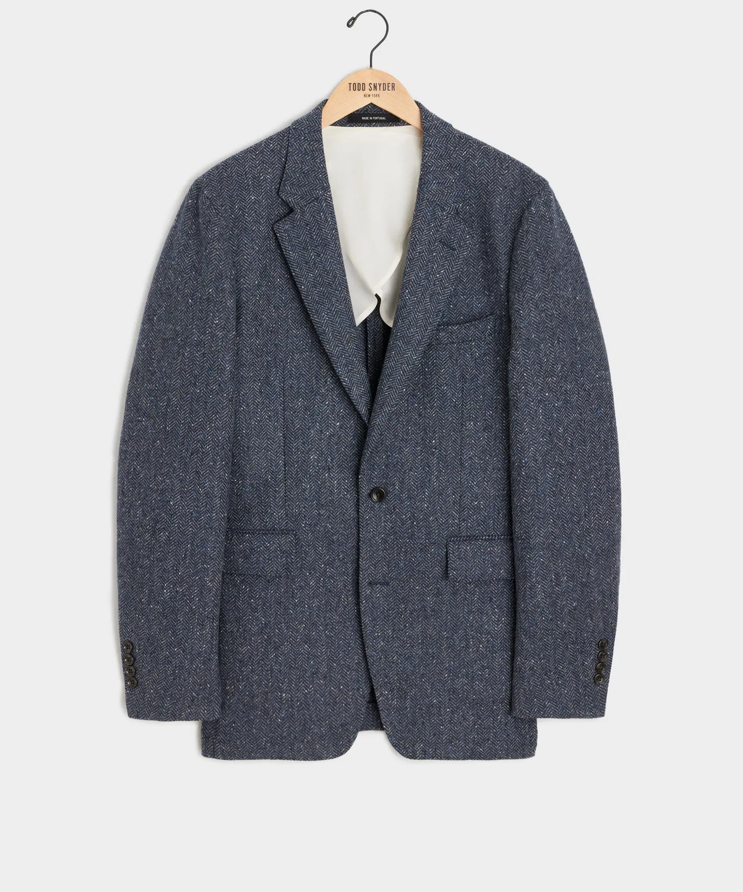 Italian Donegal Sutton Jacket in Steel Blue Herringbone