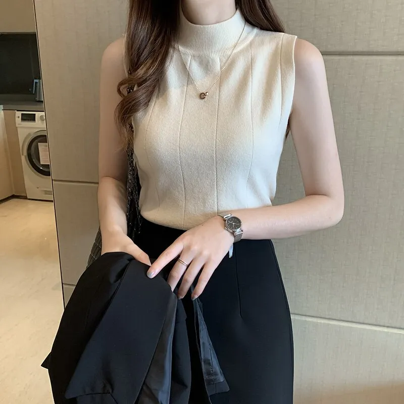 Joskaa Christmas Gift Blusas Mujer De Moda 2024 Korean Sleeveless Blouses Summer Casual Women Clothing New Women Tops Knit Ladies Clothes 8623 50