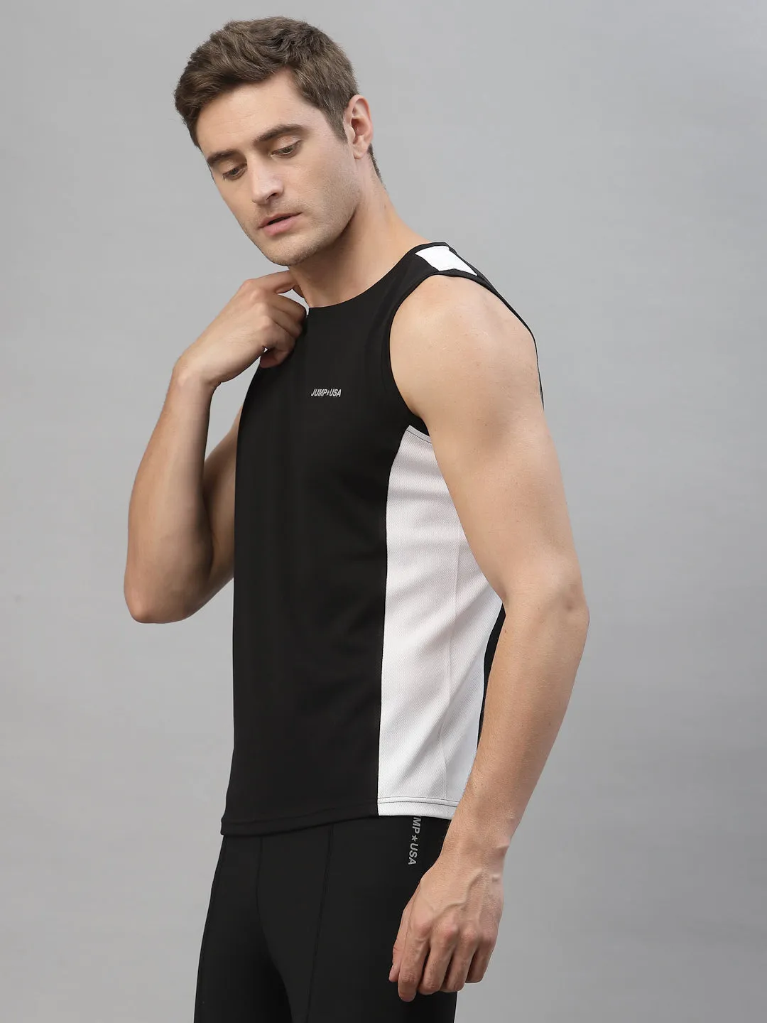 JUMP USA Men Black-White Rapid Dry Training Tank T-Shirt