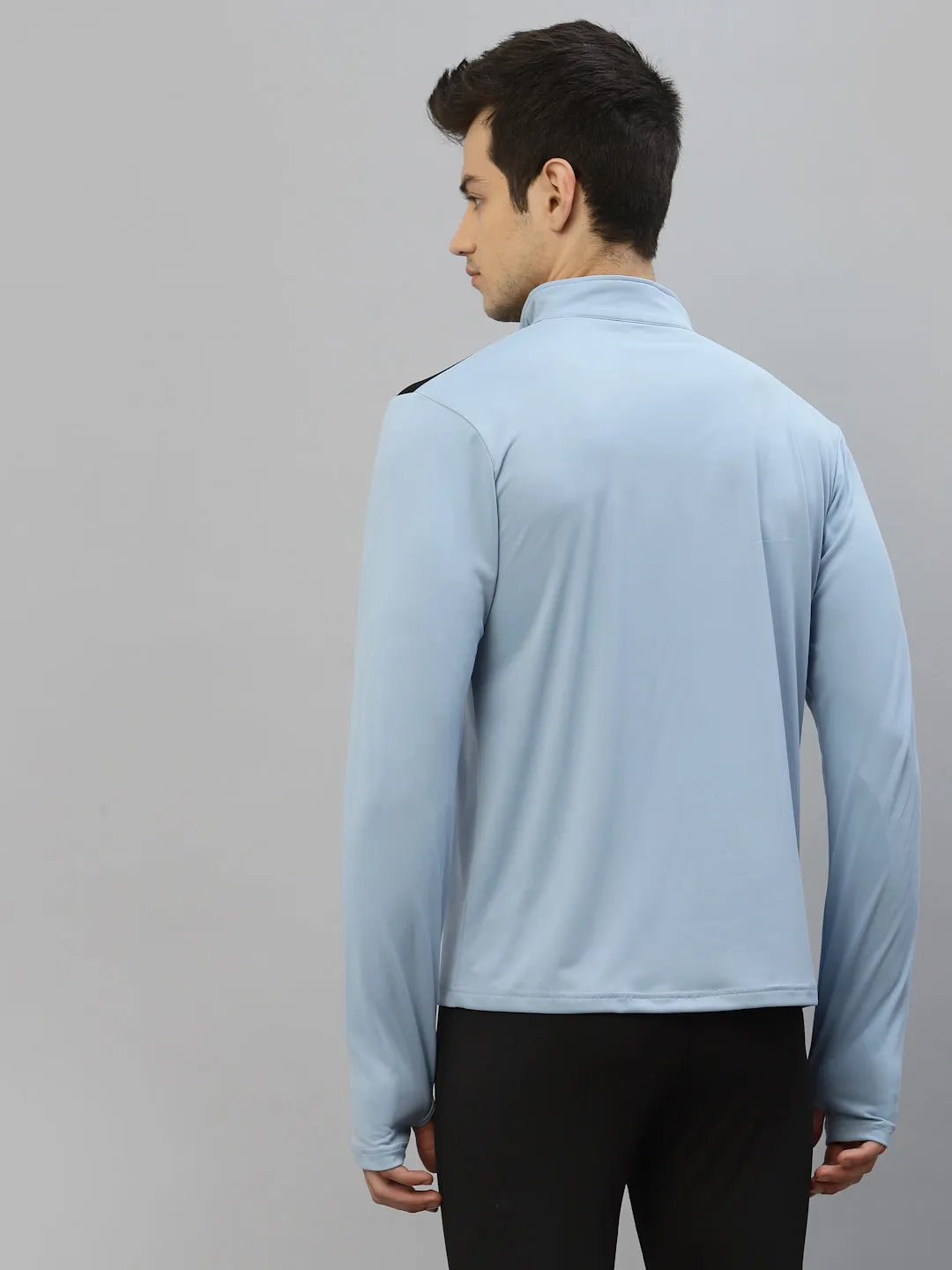 JUMP USA Outdoor Men Cashmere Blue & Black Rapid-Dry Solid T-Shirts