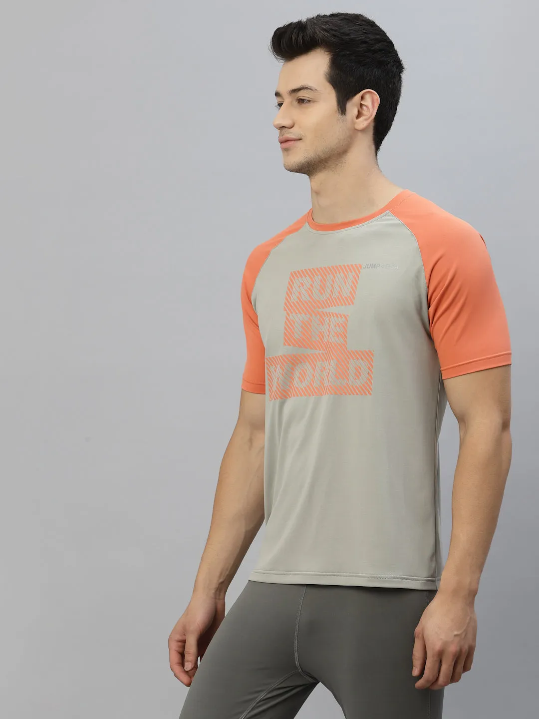 JUMP USA Ultralyte Men Grey & Coral Running Rapid Dry T-Shirt