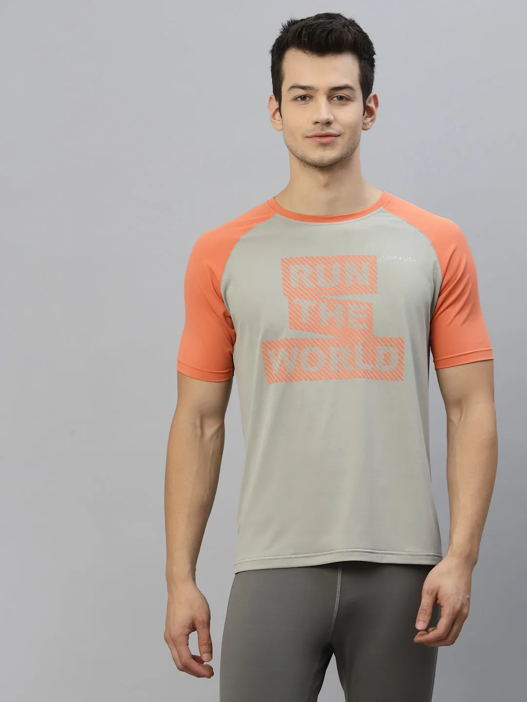 JUMP USA Ultralyte Men Grey & Coral Running Rapid Dry T-Shirt