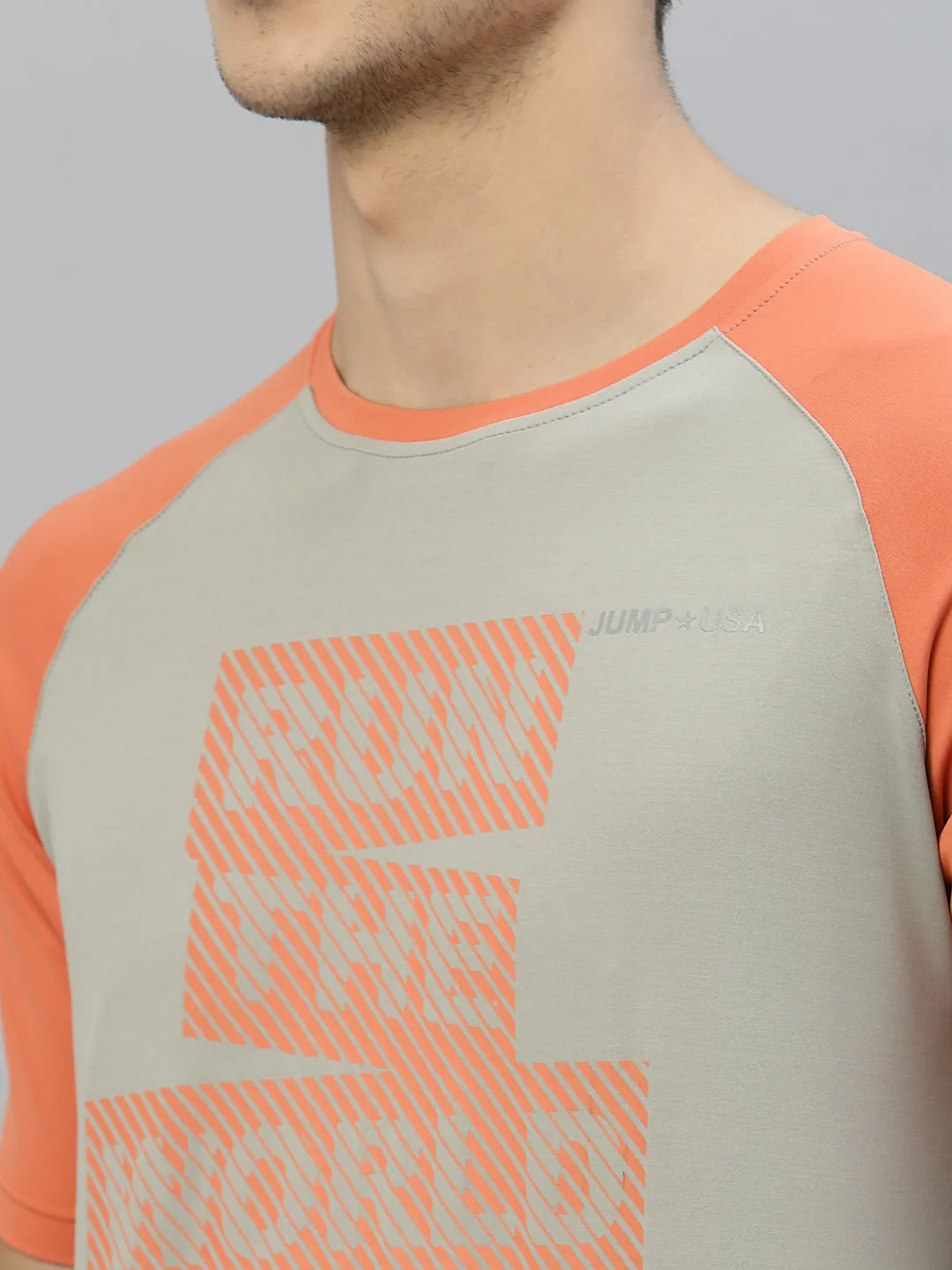 JUMP USA Ultralyte Men Grey & Coral Running Rapid Dry T-Shirt