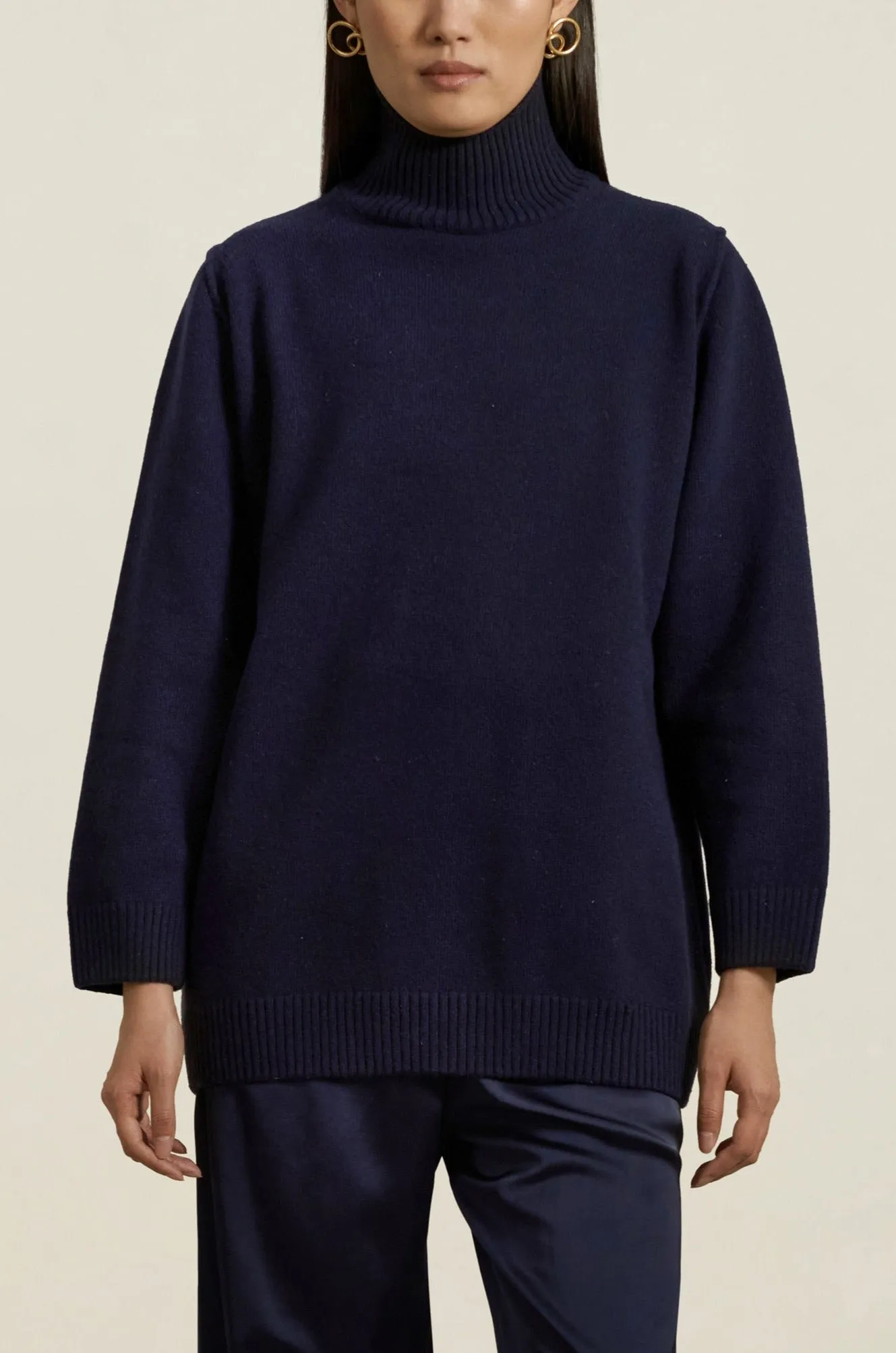 Kallmeyer Navy Recycled Cashmere Funnel Neck Pullover