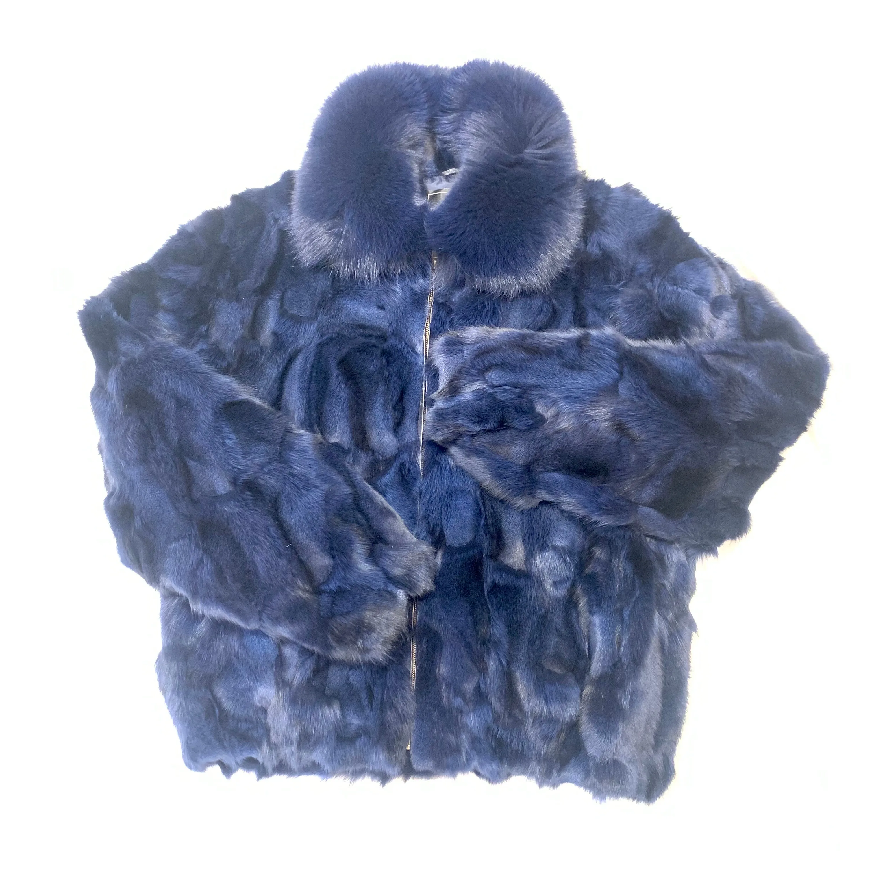 Kashani Men's Navy Full Fox Fur Bomber Coat