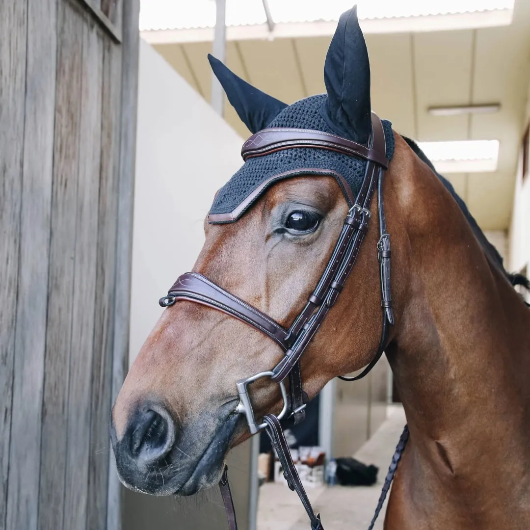 Kentucky Horsewear Wellington Leather Fly Veil - Navy