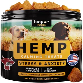 Kinpur - Calming Chews with Hemp Oil Aid for Anxiety and Hip and Joint Health for Dogs - 180 count