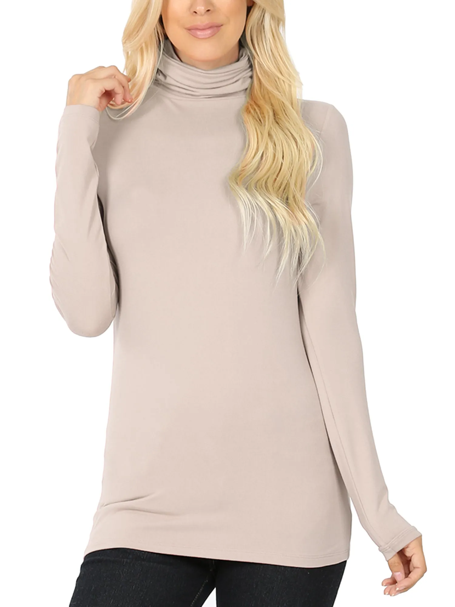 KOGMO Women's Basic Long Sleeve Soft Stretch Microfiber Mock Neck Top