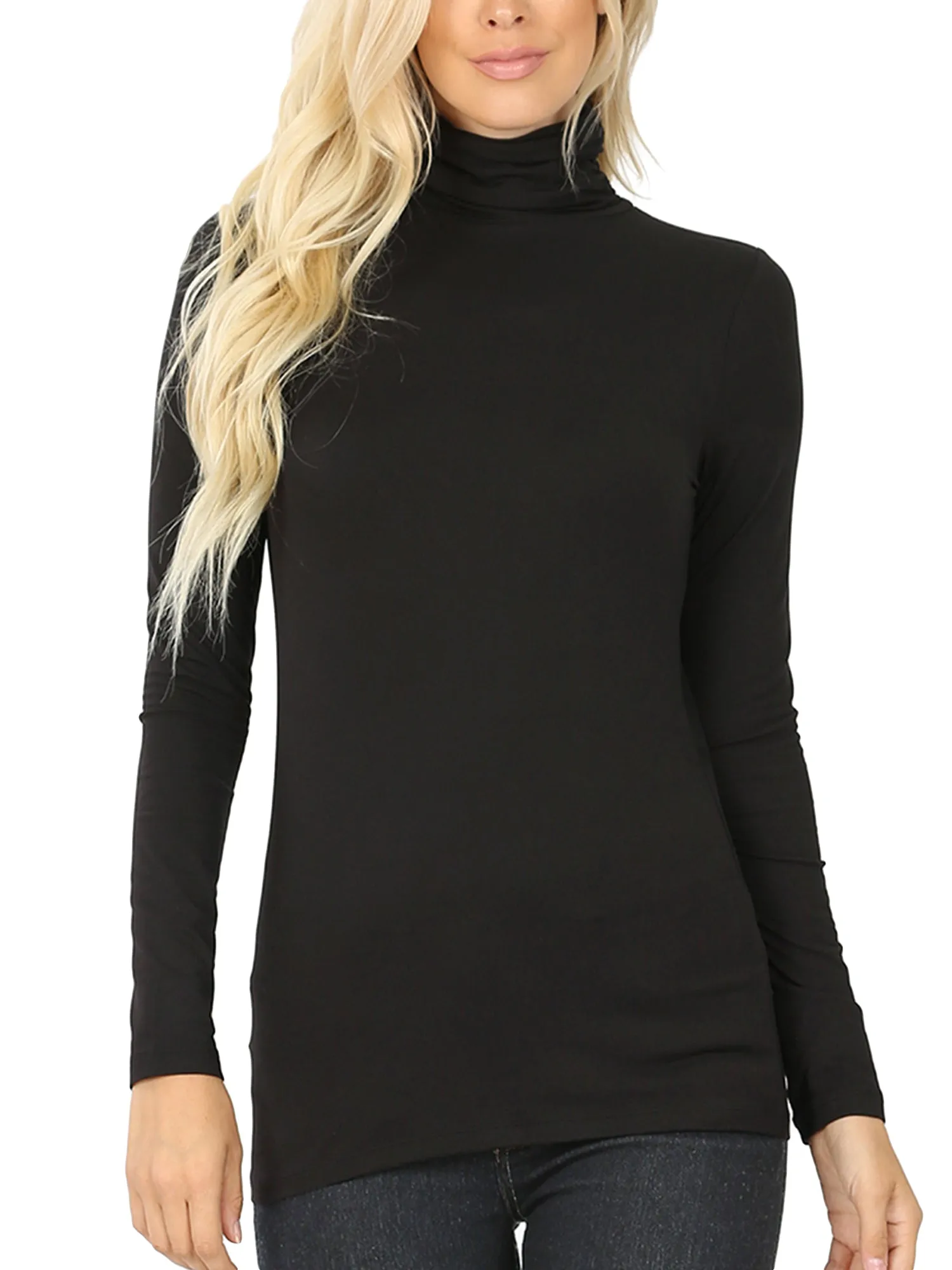 KOGMO Women's Basic Long Sleeve Soft Stretch Microfiber Mock Neck Top