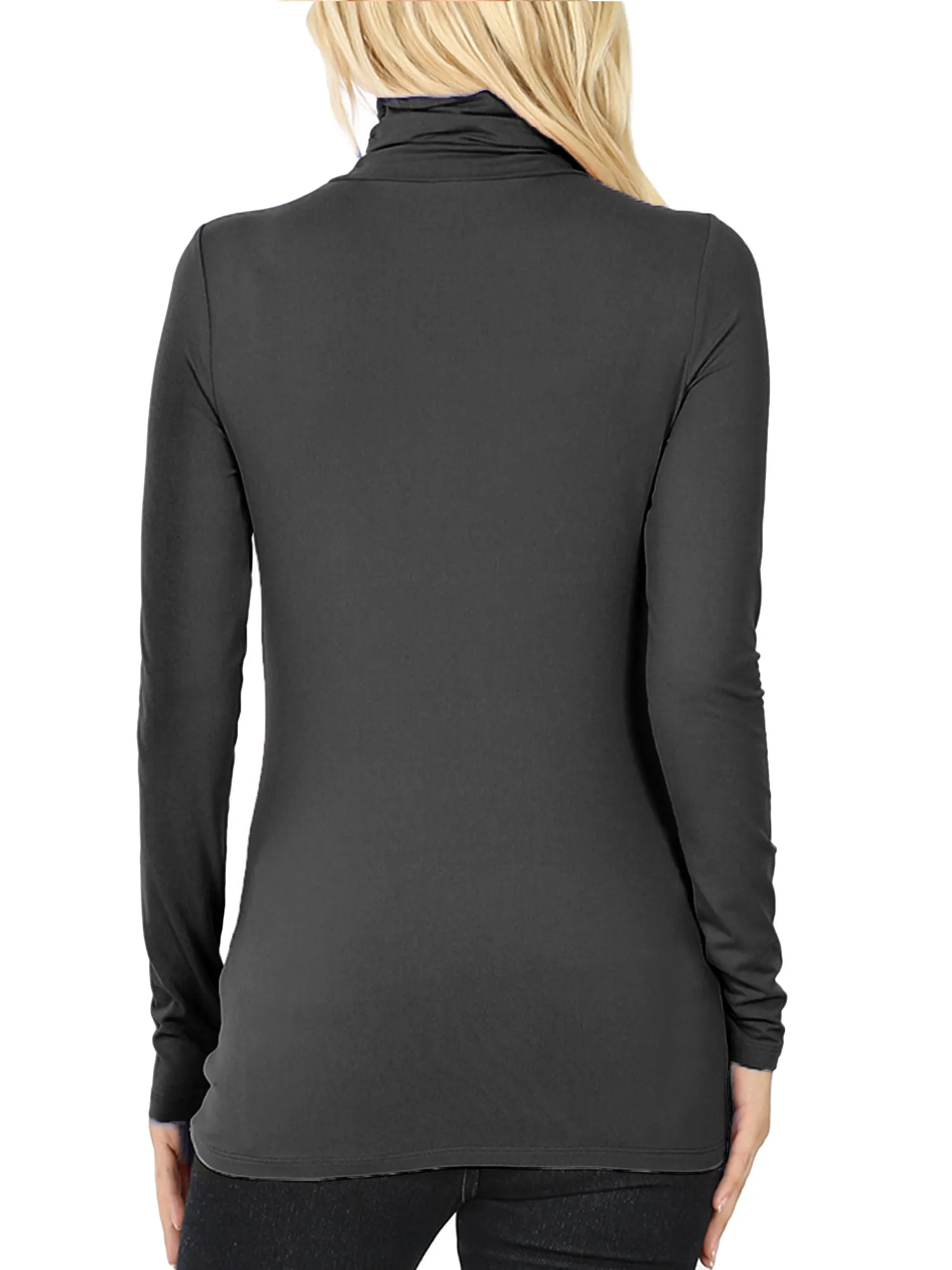 KOGMO Women's Basic Long Sleeve Soft Stretch Microfiber Mock Neck Top