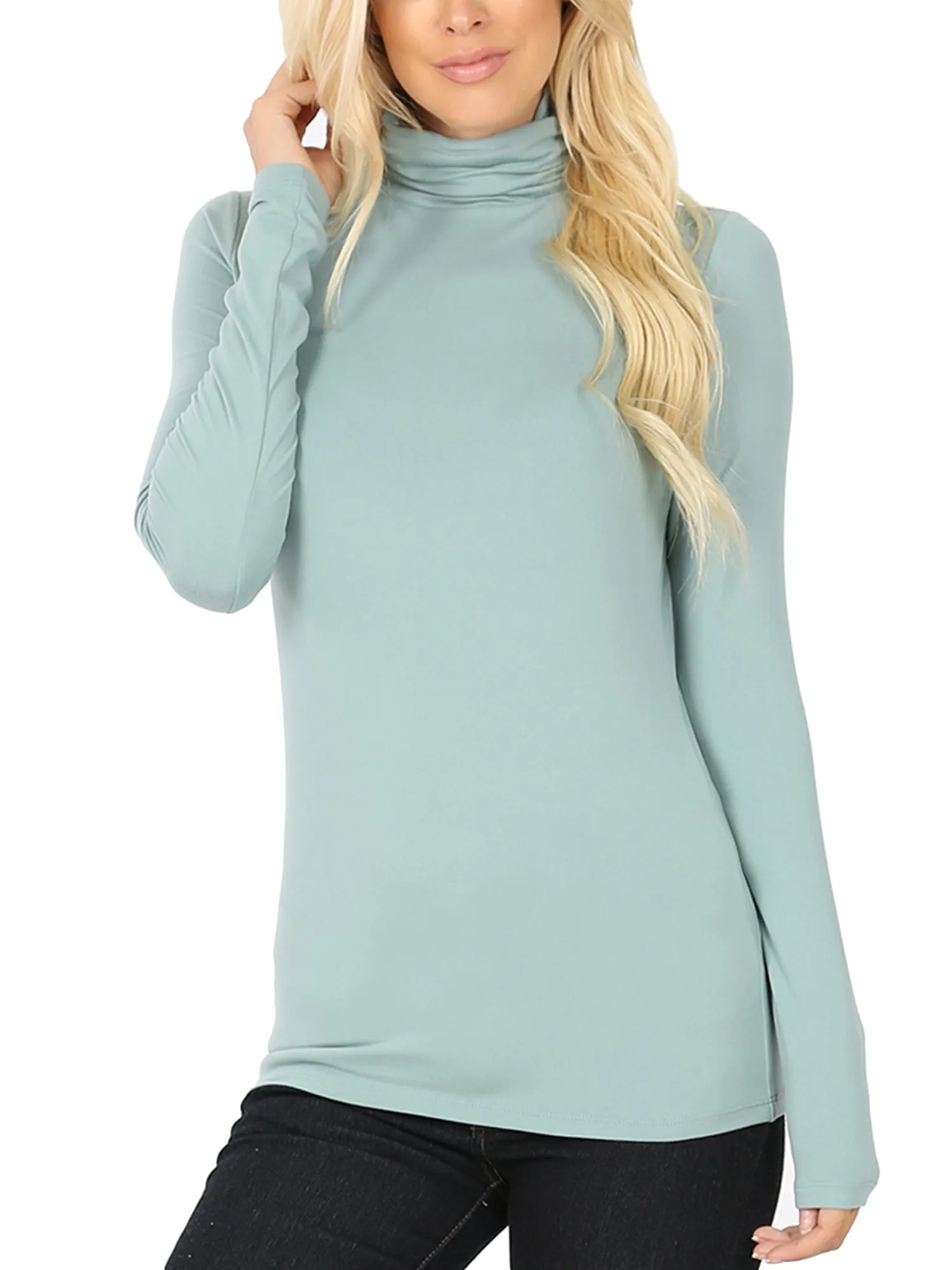 KOGMO Women's Basic Long Sleeve Soft Stretch Microfiber Mock Neck Top