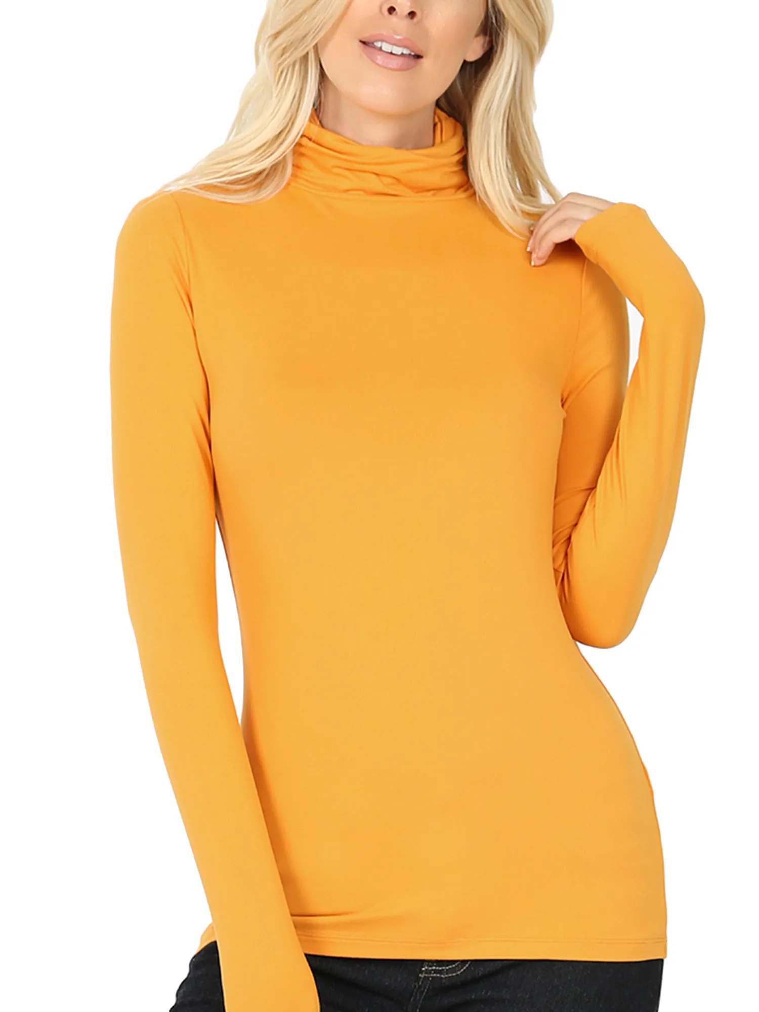 KOGMO Women's Basic Long Sleeve Soft Stretch Microfiber Mock Neck Top