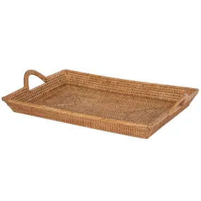 La Jolla Rattan Decorative Serving Tray with Ear Handles for Breakfast & Dinner, Ottoman Tray