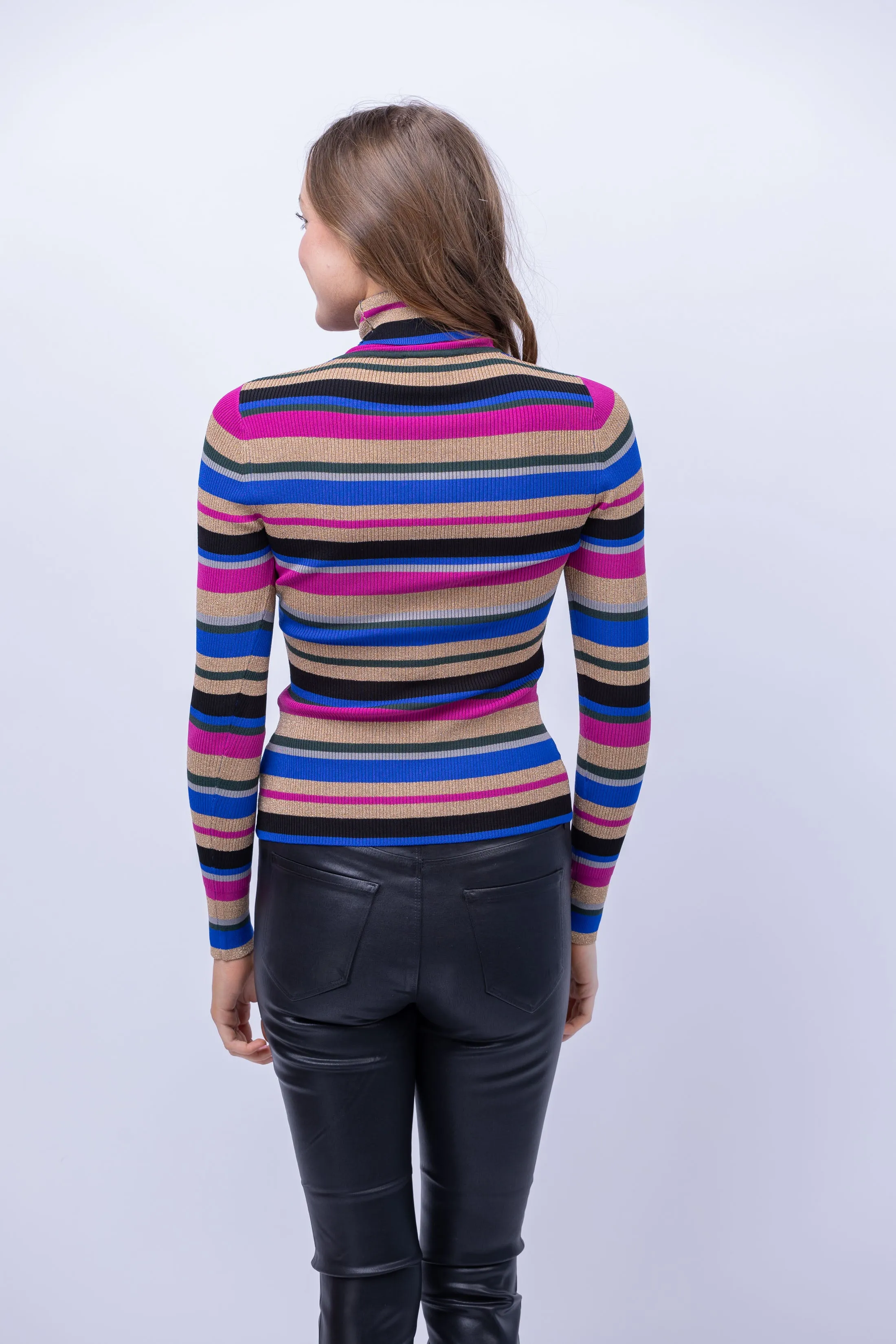 L'AGENCE Olene Stripe Sweater in Magenta Multi Stripe