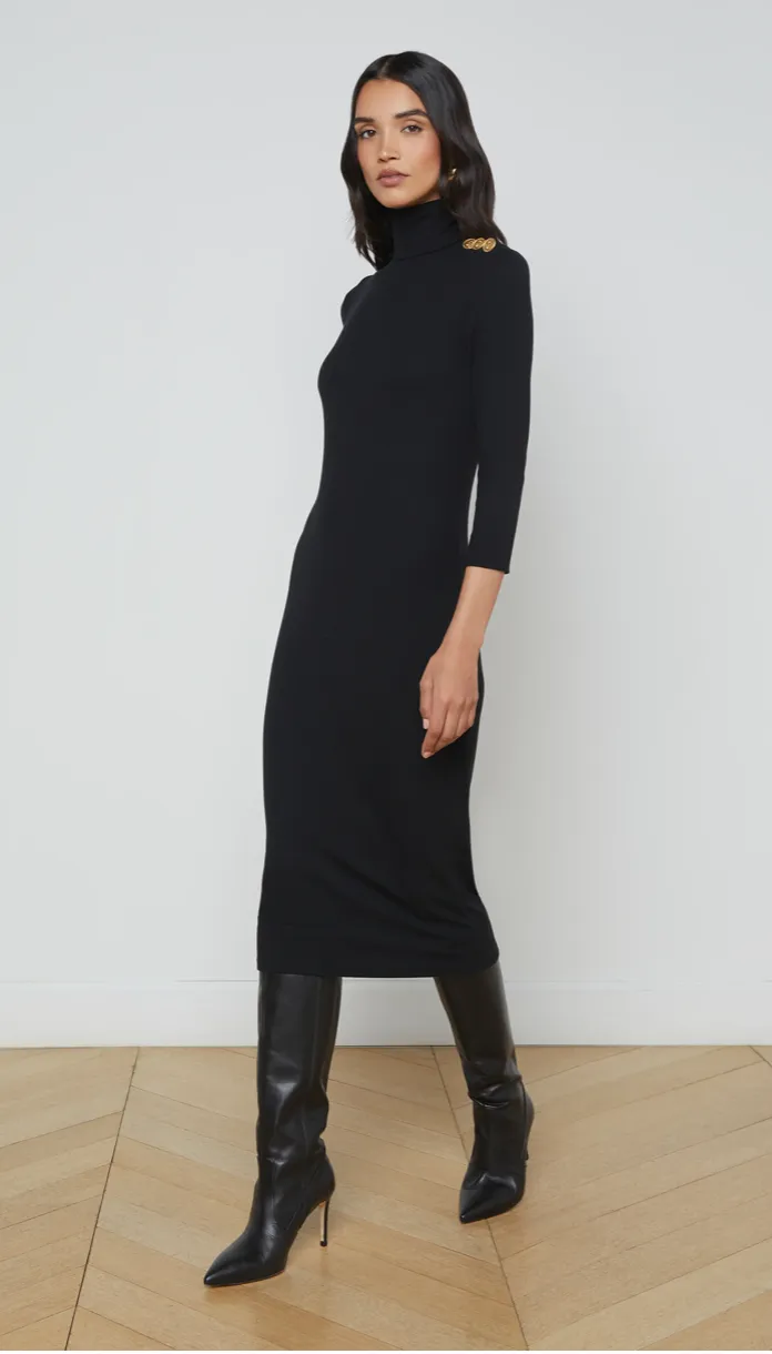 L'Agence Violetta Turtleneck Knit Dress Black