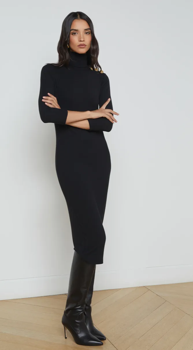 L'Agence Violetta Turtleneck Knit Dress Black