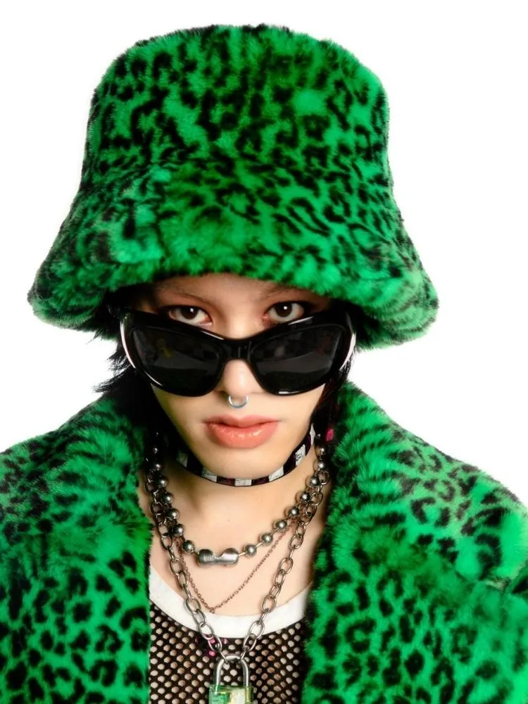 Leopard print long fur coat and hat【s0000004450】