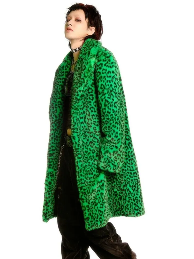 Leopard print long fur coat and hat【s0000004450】