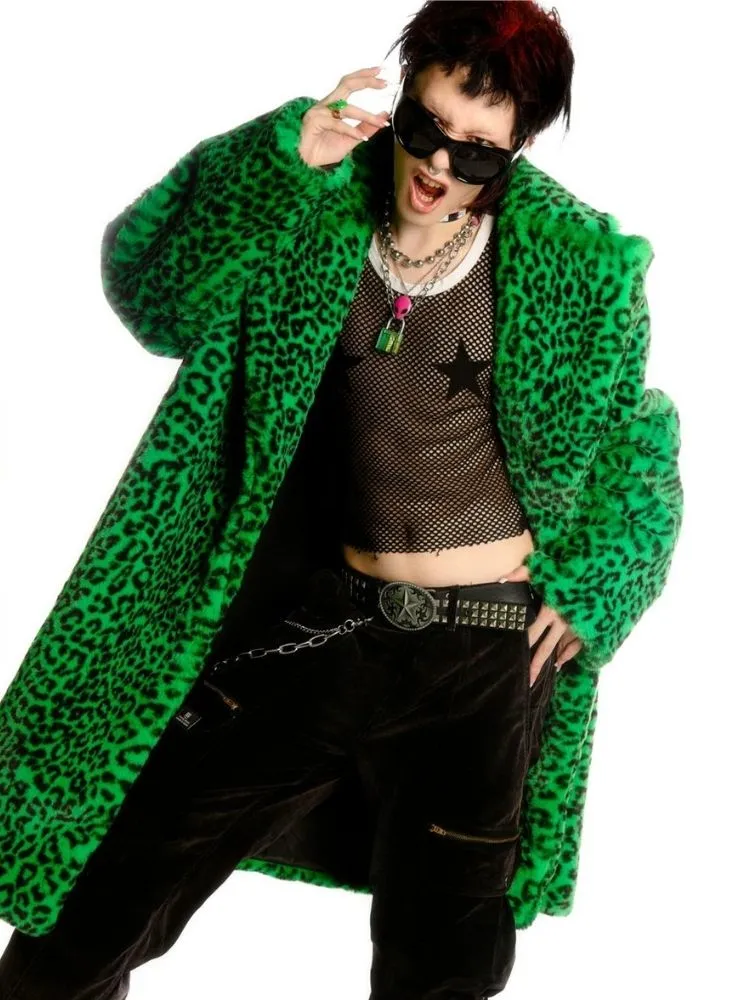 Leopard print long fur coat and hat【s0000004450】