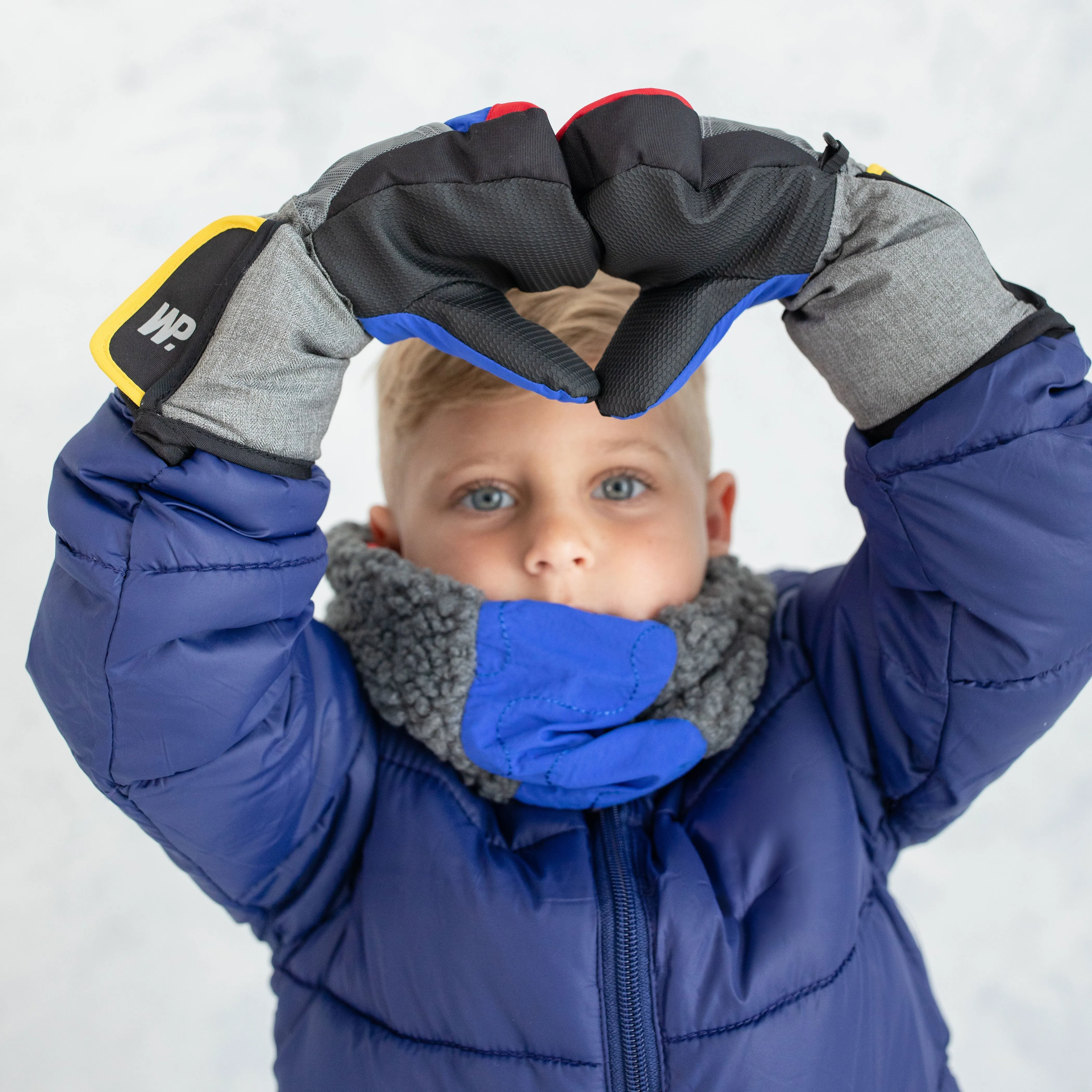 Little Boy's Color Block Grey Reflective Mittens