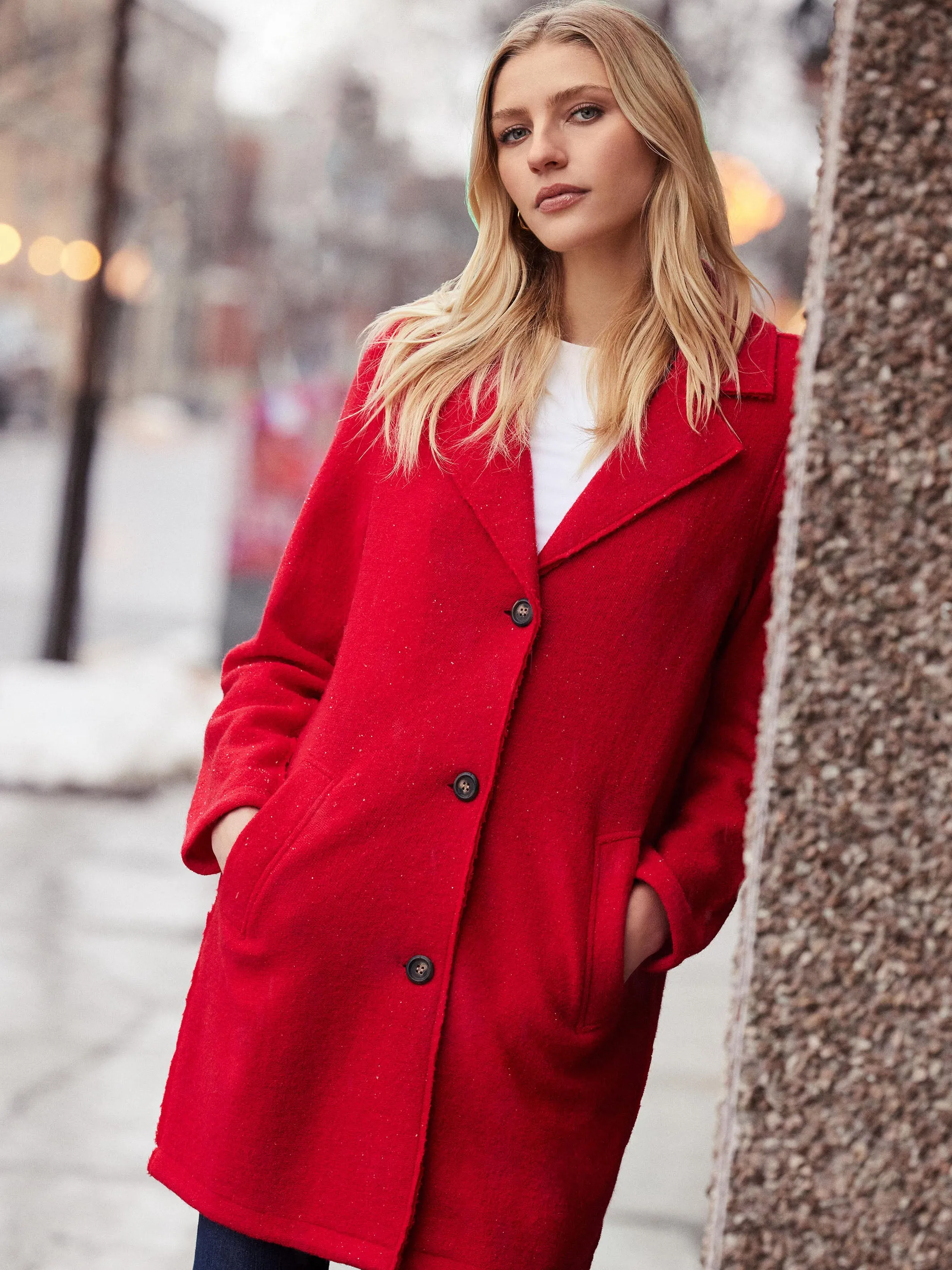 Long Boiled Wool Coat - Cranberry