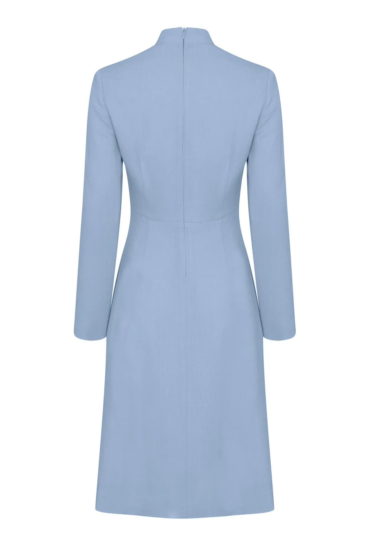 Long-Sleeve Dress with A-line Skirt in Sky Blue Faille - Emilia