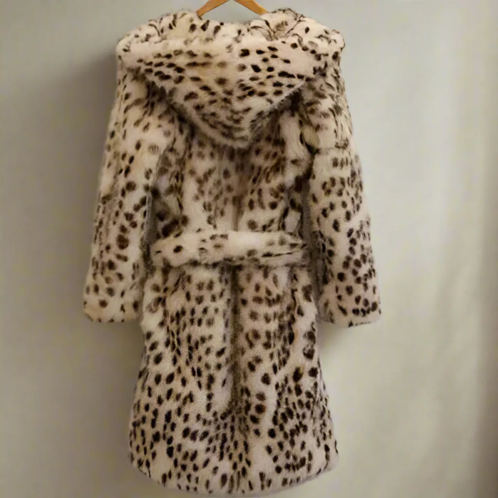 Luxe LSS Leopard Print Hooded Toka Velvet Trench Coat