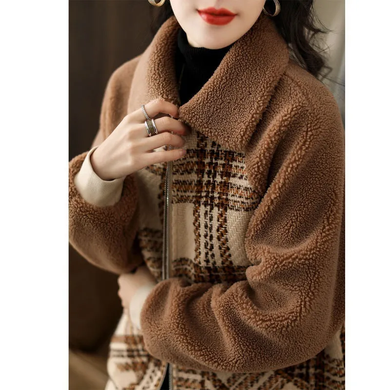 Luxe LSS Simple Stitching Plaid Raglan Sleeve Slimming And Warm Coat