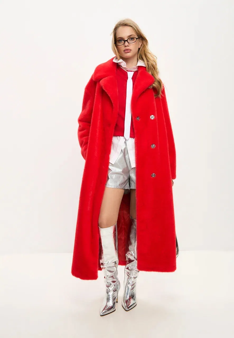 Luxurious Faux Fur Coat Freya - Red