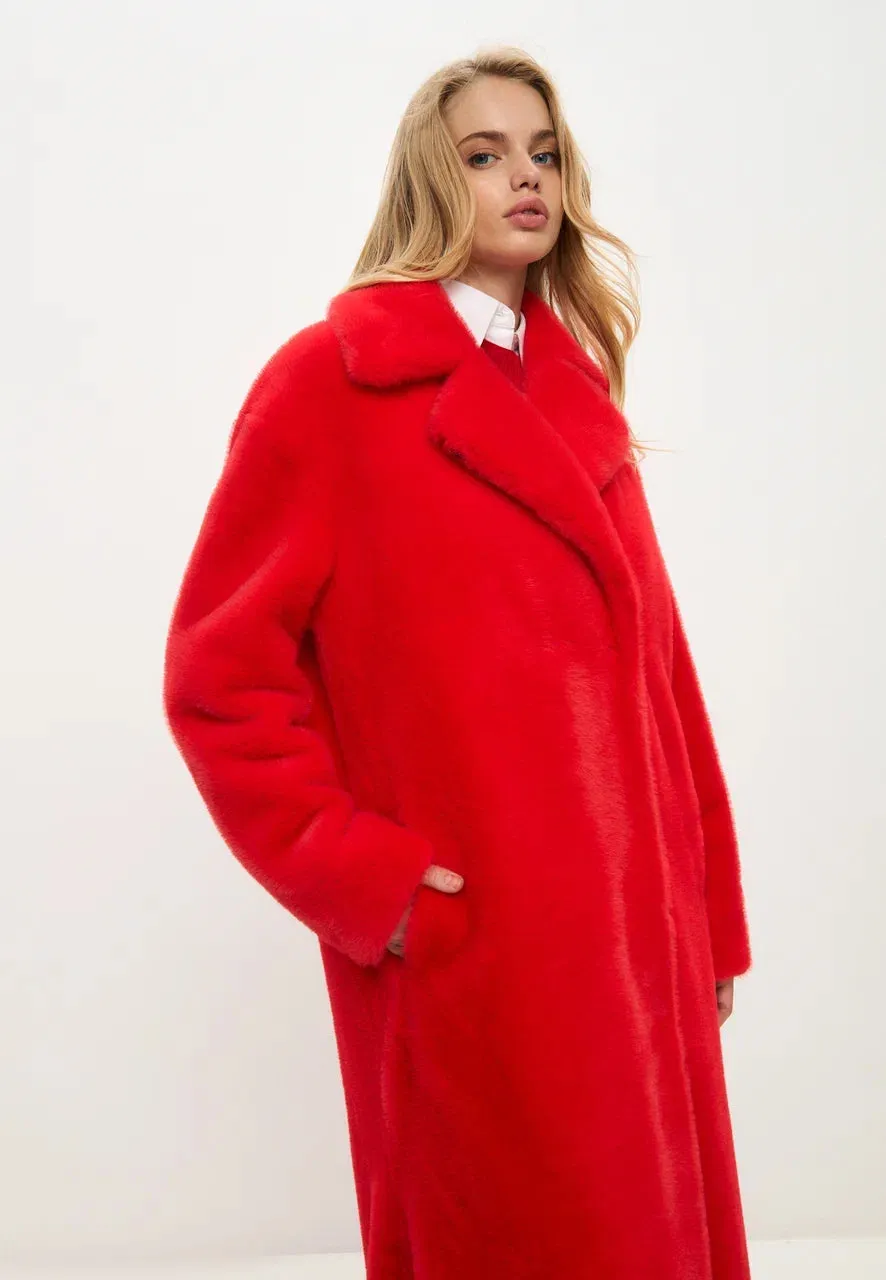 Luxurious Faux Fur Coat Freya - Red