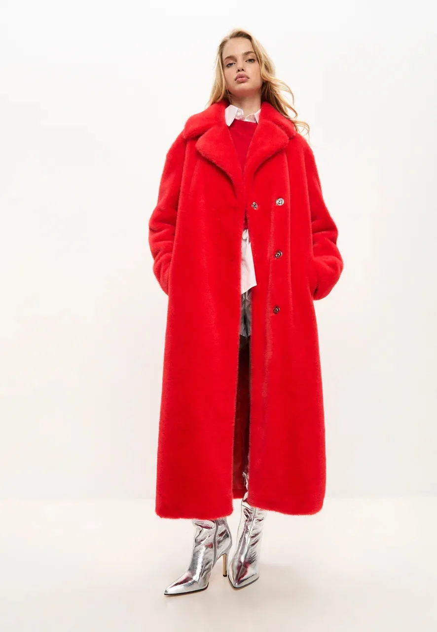 Luxurious Faux Fur Coat Freya - Red