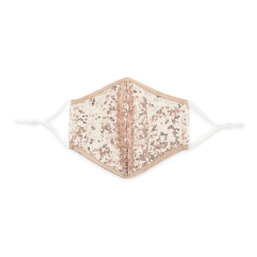 LUXURY REUSABLE, WASHABLE CLOTH FACE MASK WITH FILTER POCKET - CHAMPAGNE GOLD SEQUIN