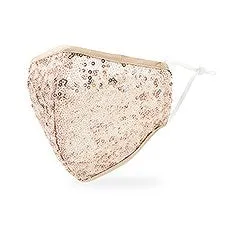 LUXURY REUSABLE, WASHABLE CLOTH FACE MASK WITH FILTER POCKET - CHAMPAGNE GOLD SEQUIN