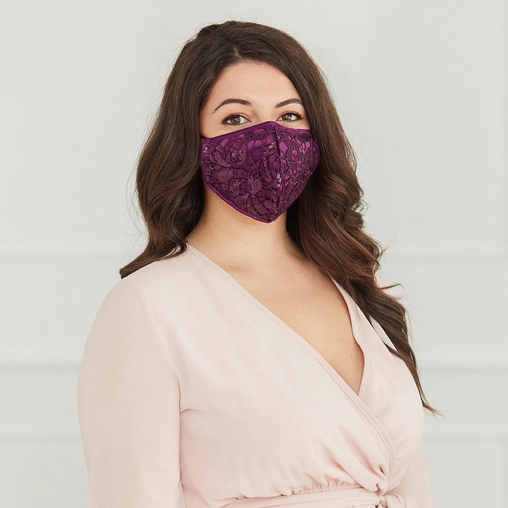 LUXURY REUSABLE, WASHABLE CLOTH FACE MASK WITH FILTER POCKET - PURPLE GARNET