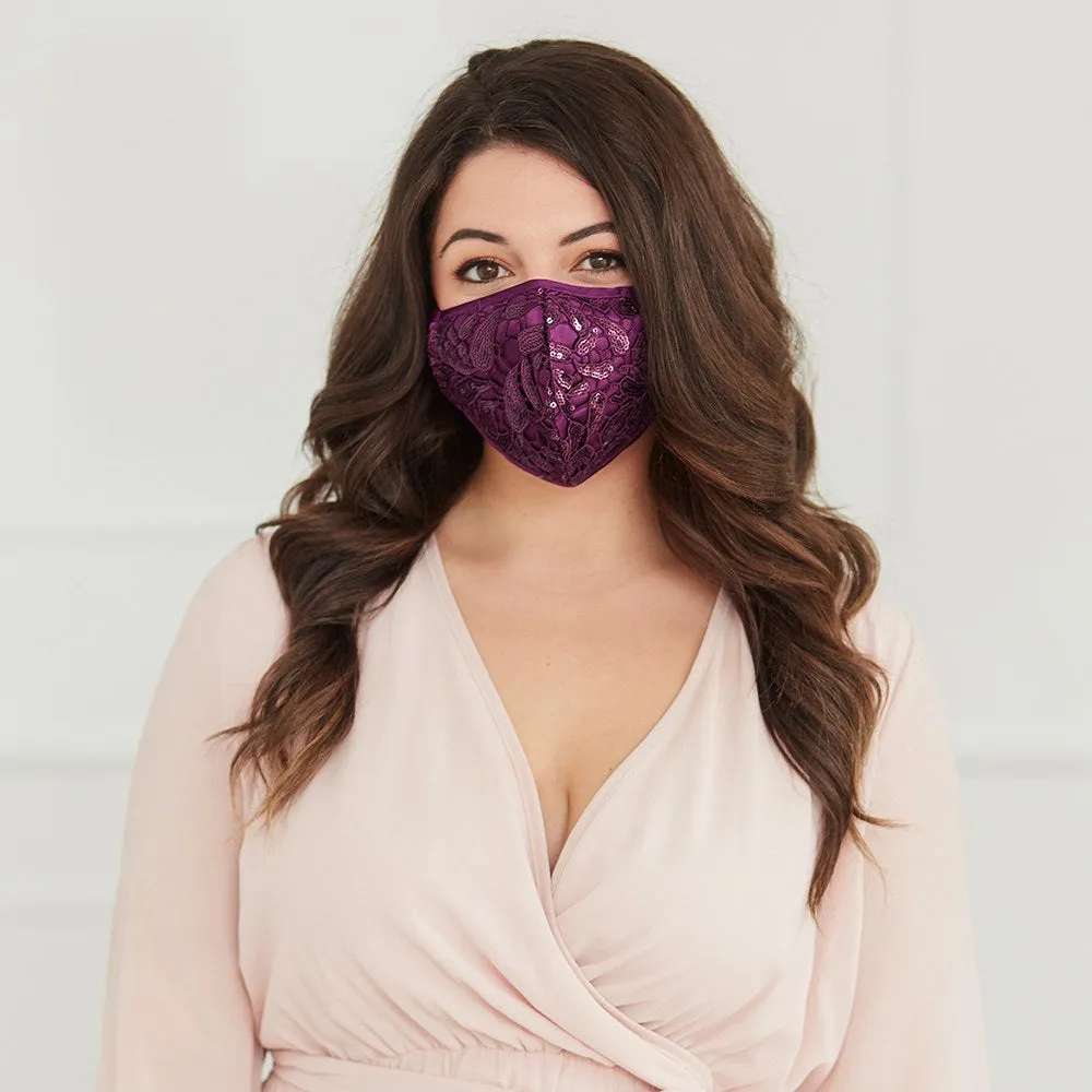 LUXURY REUSABLE, WASHABLE CLOTH FACE MASK WITH FILTER POCKET - PURPLE GARNET