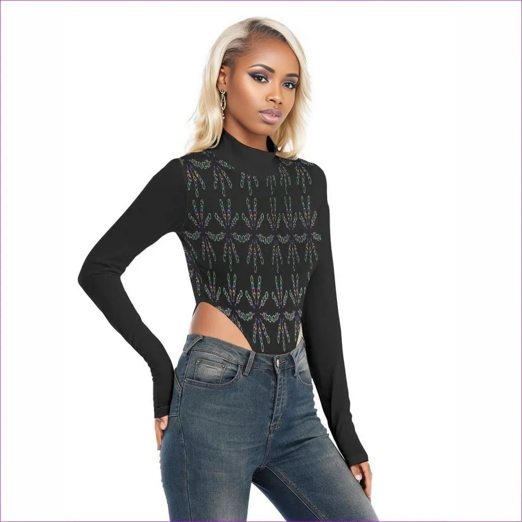 Mandala Womens Turtleneck Long Sleeve Bodysuit