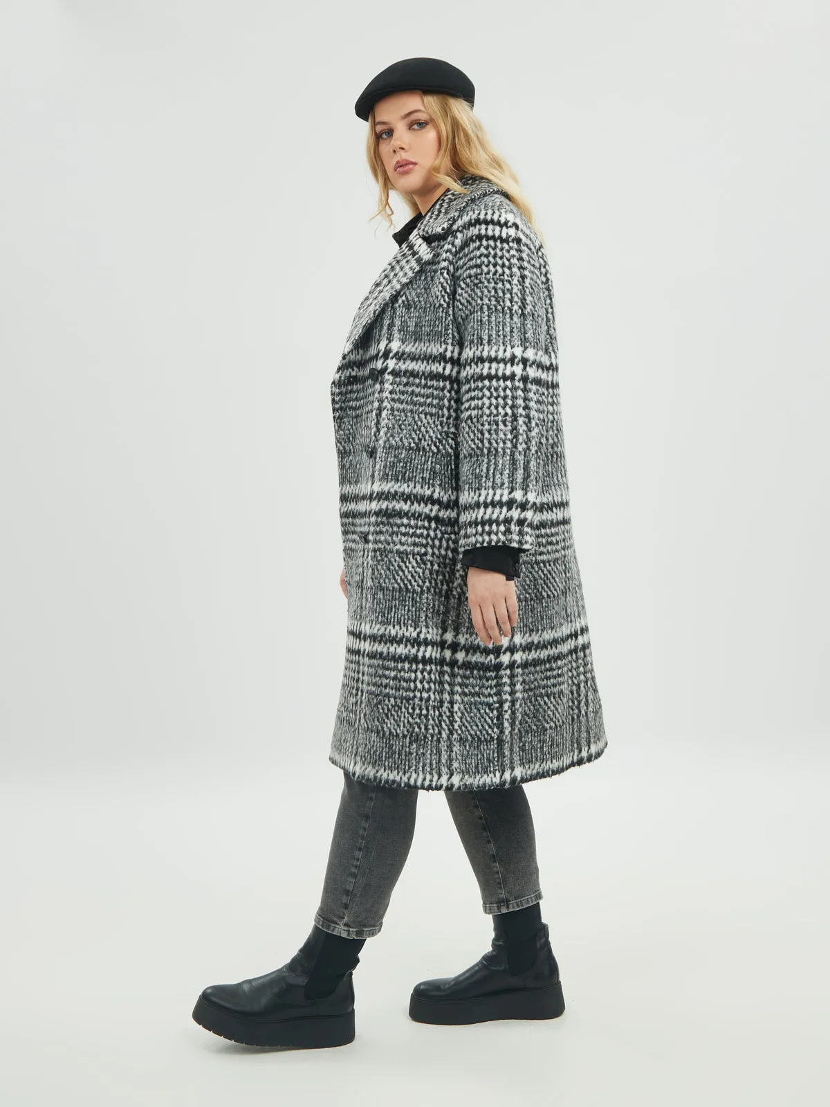 Mat Double Breasted Plaid Coat