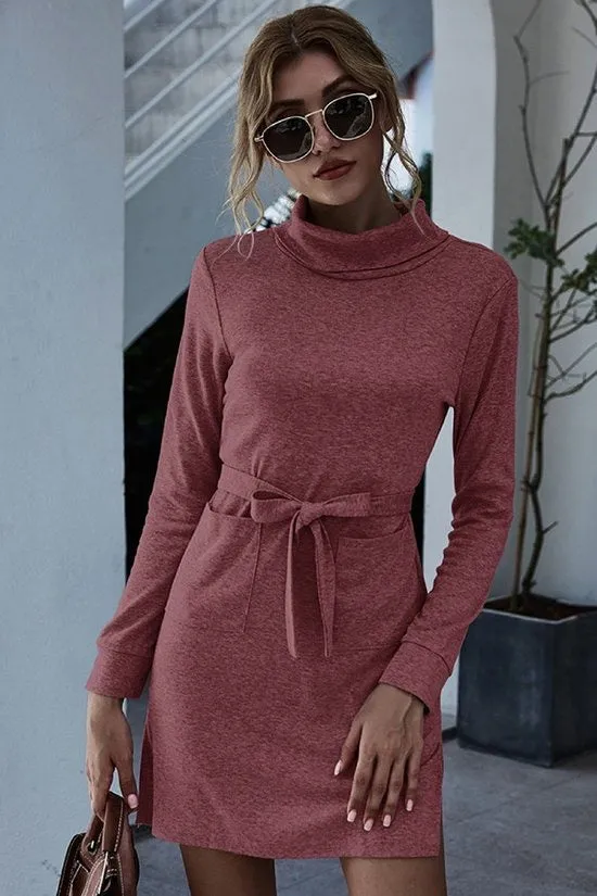 Mauve Turtleneck Mini Dress