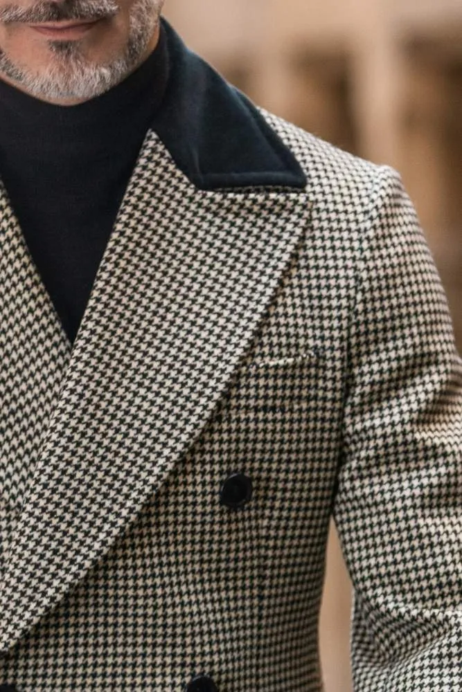 Maximus Peak Coat - Black and White Houndstooth