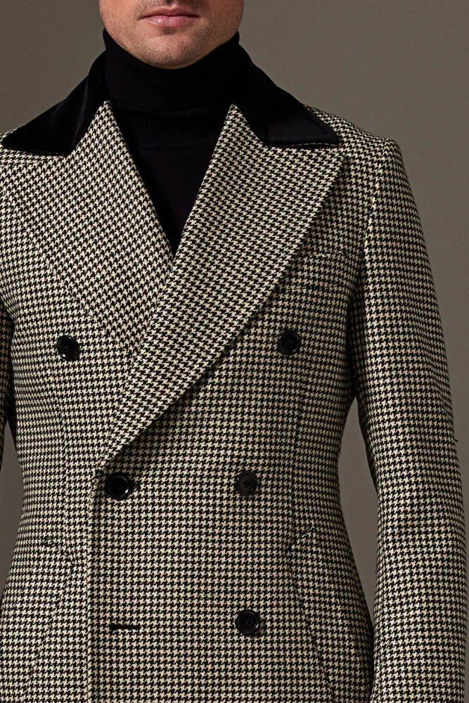 Maximus Peak Coat - Black and White Houndstooth